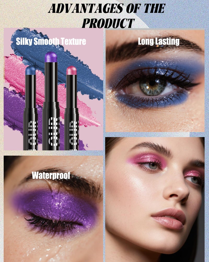 Lestpola Waterproof Cream Eyeshadow Stick, Rose Pink Shimmer Highly Pigmented Long-lasting Eye Shadow Pencil, Metallic Blendable Eyeshadow Brightener Applicator Stick, Hypoallergenic Women Highlight Makeup-03 - Image 3
